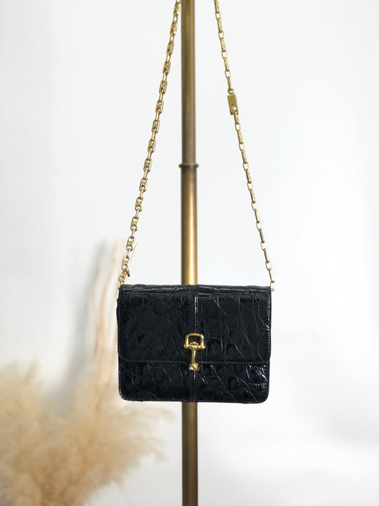 CELINE Horse Bit Chain Shoulder bag Black Vintage pu7w2k