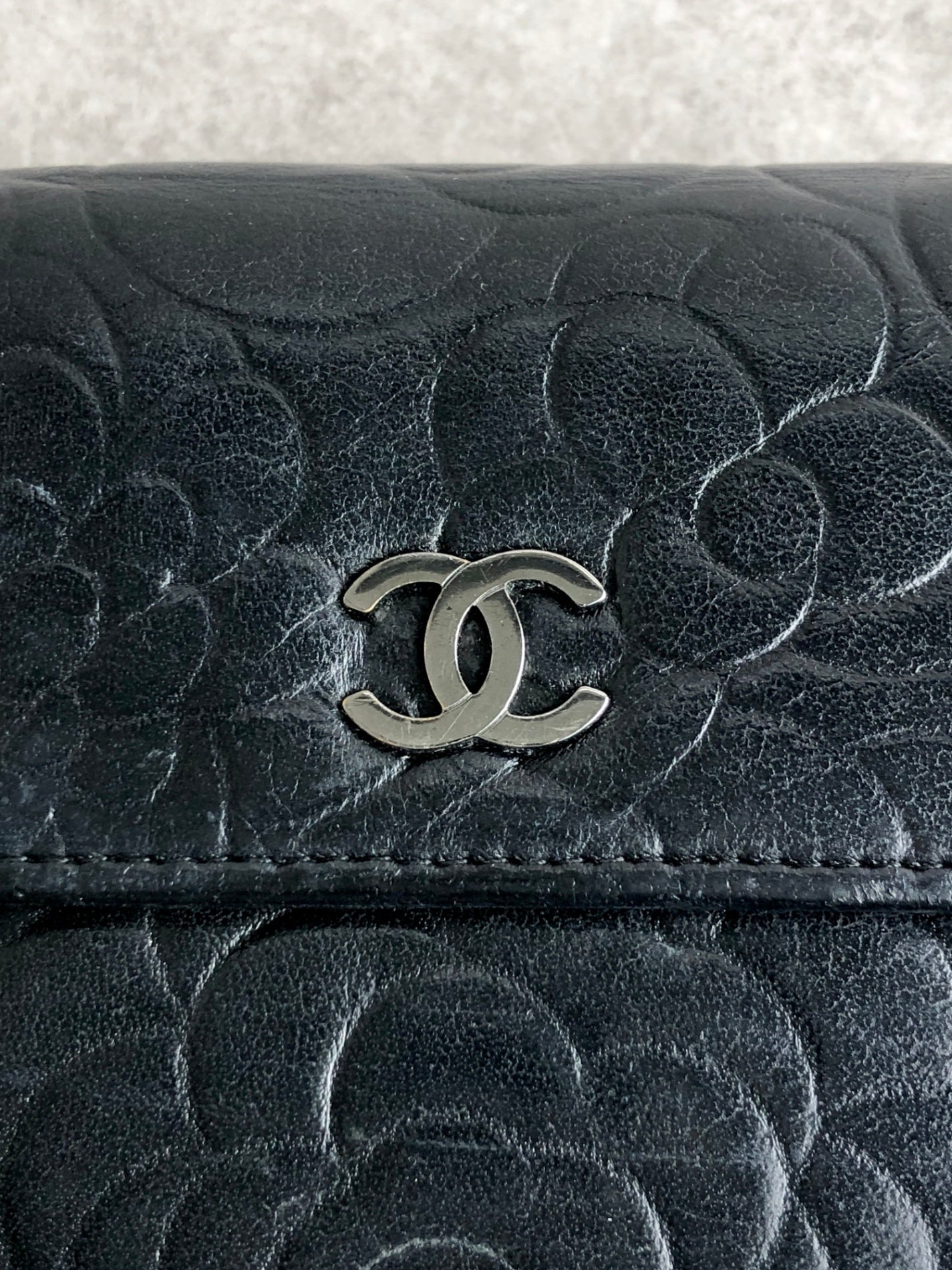 CHANEL Coco Mark Folded Wallet Black Vintage md5ewd