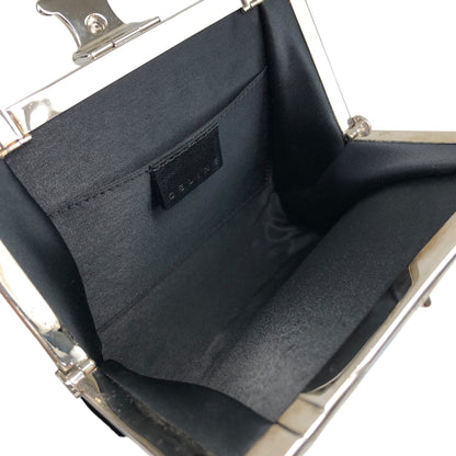 CELINE Triomphe Metal Clasp Chain Shoulder bag Black Vintage 857psb