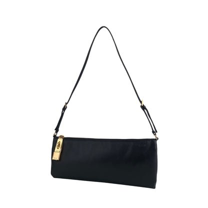 PRADA Logo Embossed Shoulder bag Black Vintage 4833mz