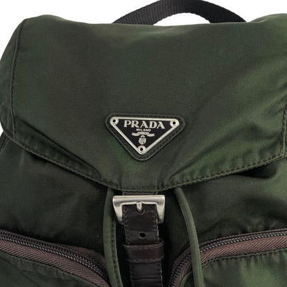 PRADA Triangle Logo Front Buckle Backpack Khaki Vintage 5czehy