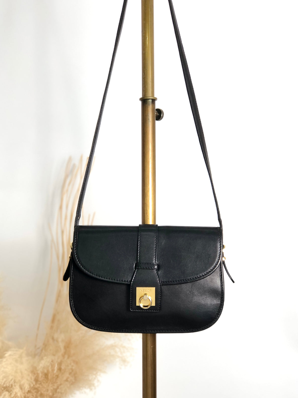 CELINE Gancini Shoulder bag Black Vintage dcwmsj
