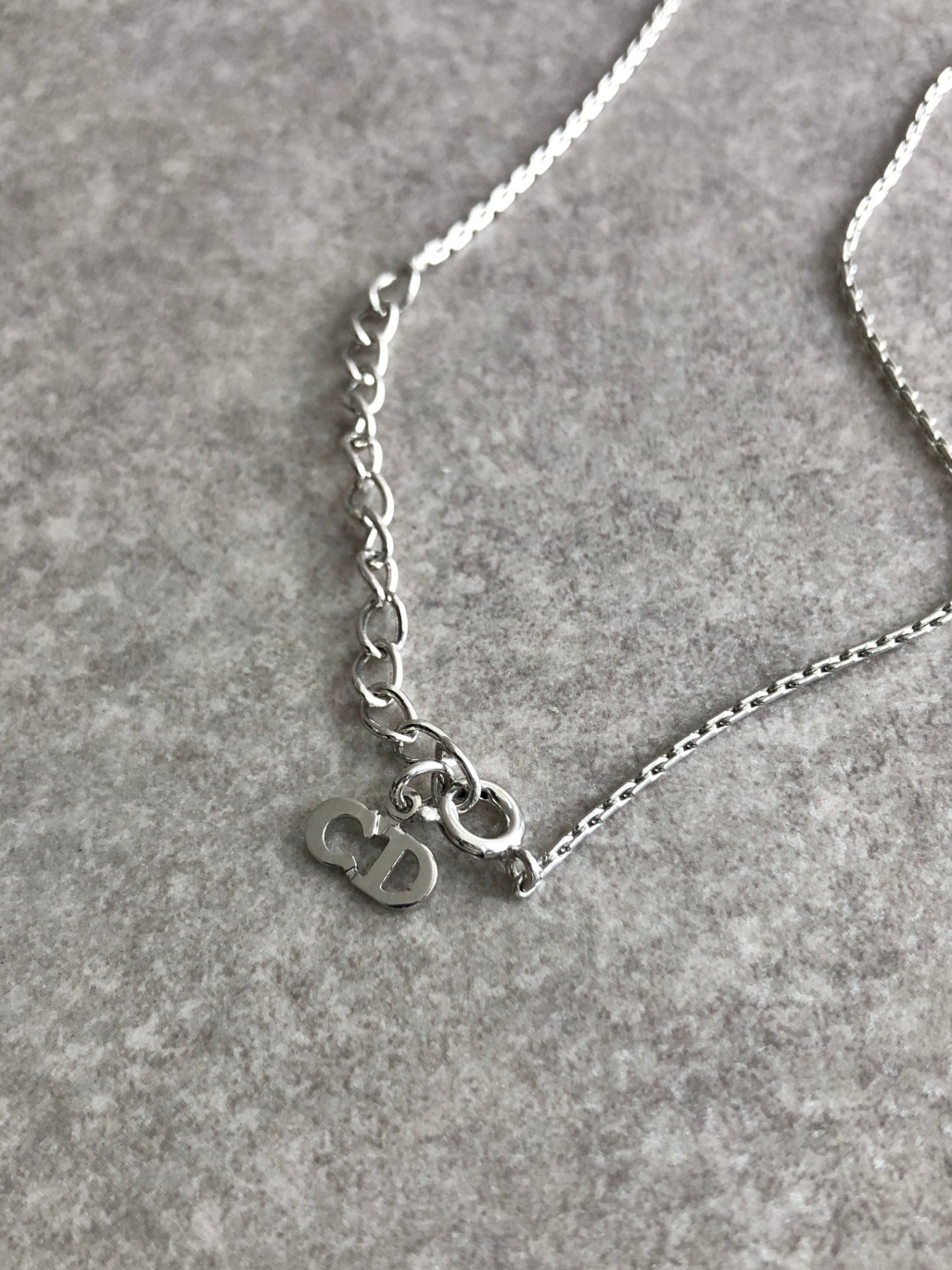 Christian Dior CD Logo Rhinestone Necklace Silver Vintage nc4bh4