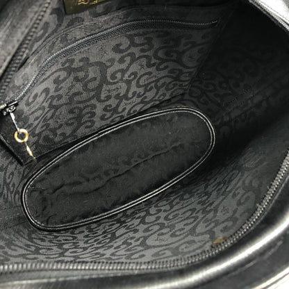 Yves Saint Laurent YSL Logo Arabesque Pattern Leather Shoulder bag Black Vintage xfnsx5