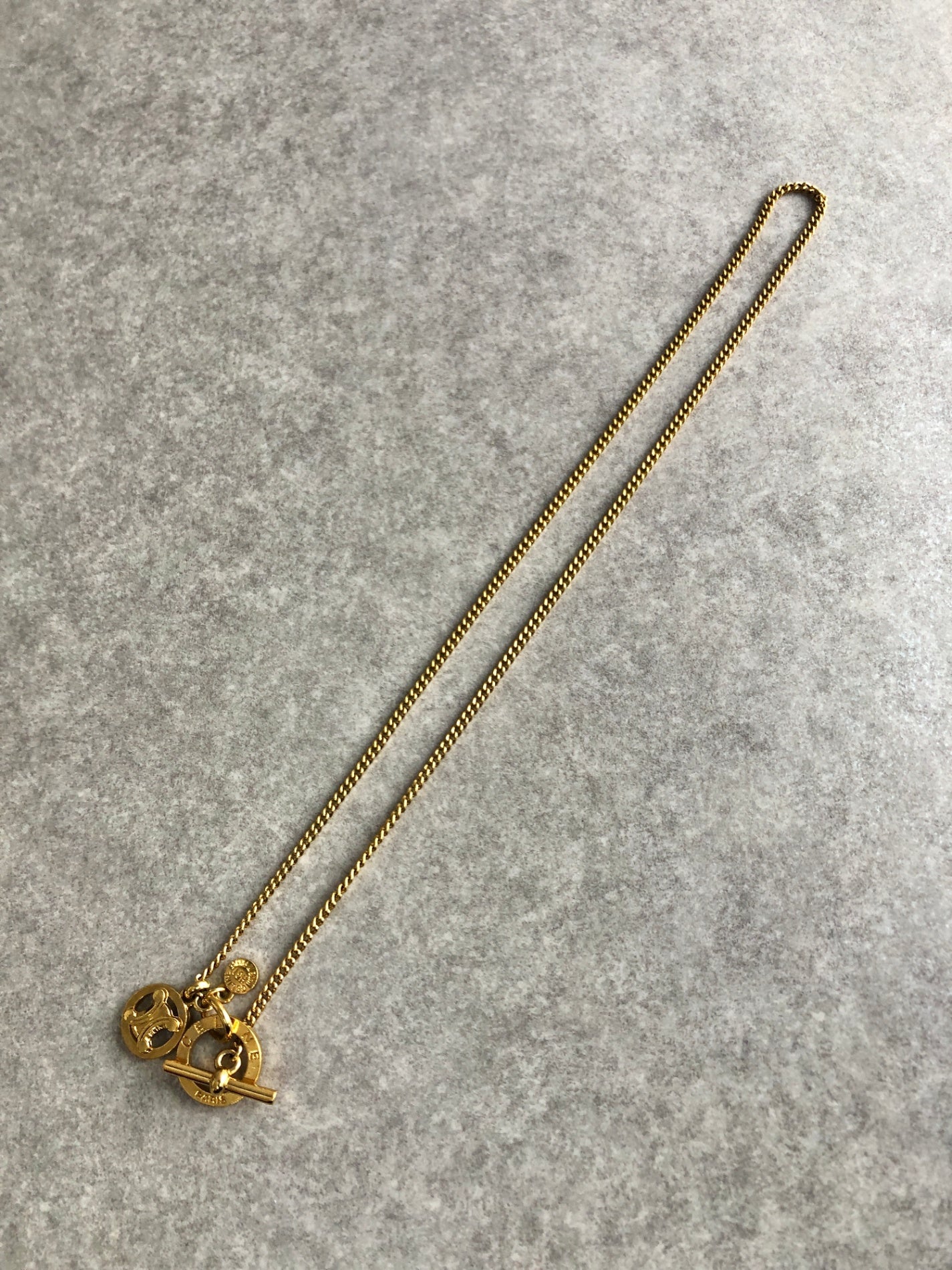 CELINE Blason Toggle Clasp Necklace Gold Vintage f45y4w