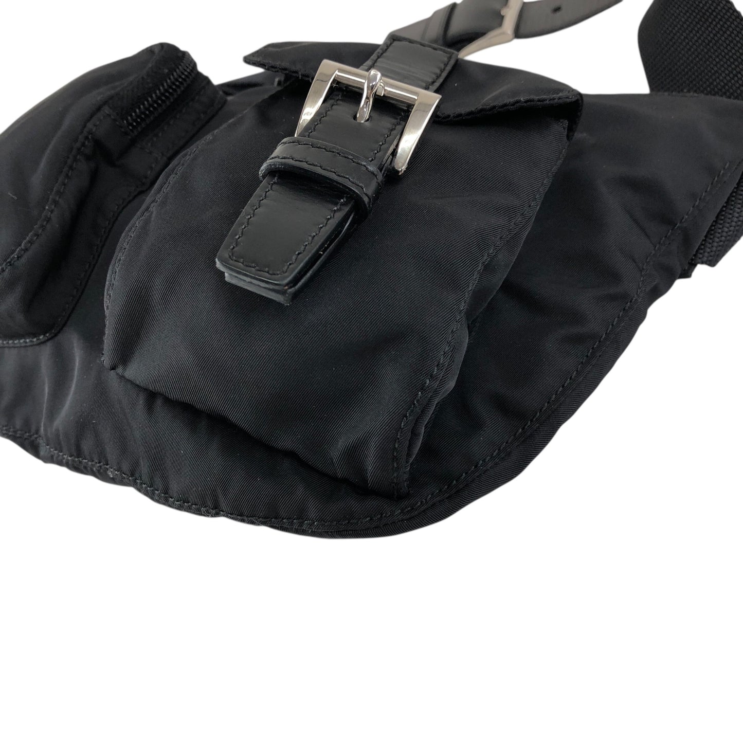 PRADA Triangle Logo Front Pocket Shoulder bag Black Vintage cydhig