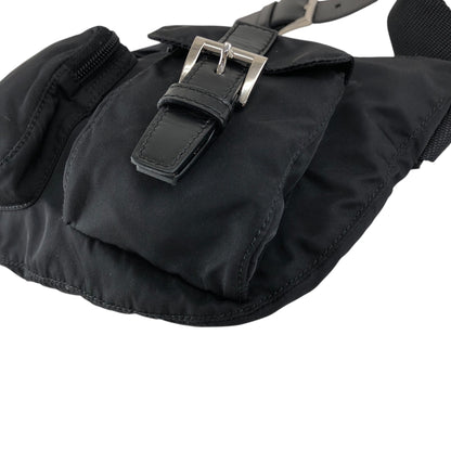 PRADA Triangle Logo Front Pocket Shoulder bag Black Vintage cydhig
