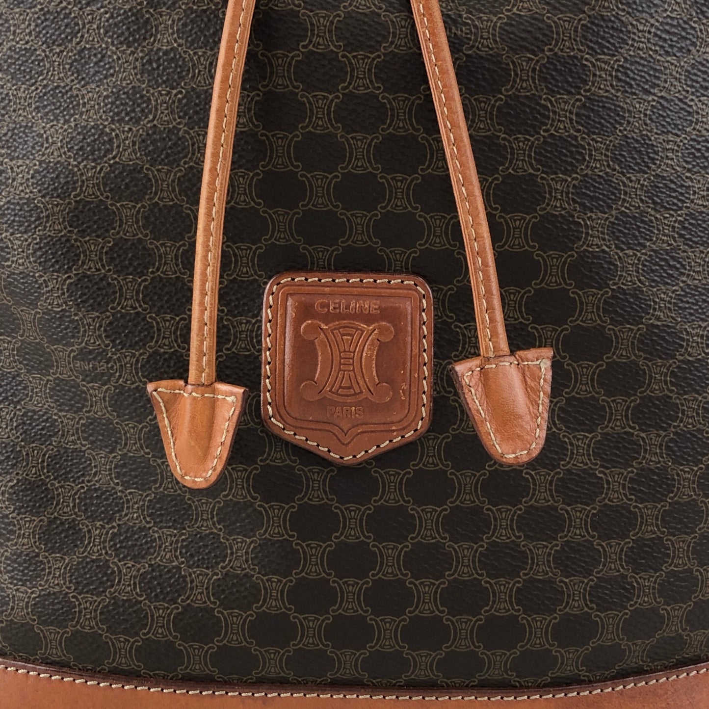 CELINE Macadam Blason Drawstring Shoulder bag Brown Vintage p8wjvh