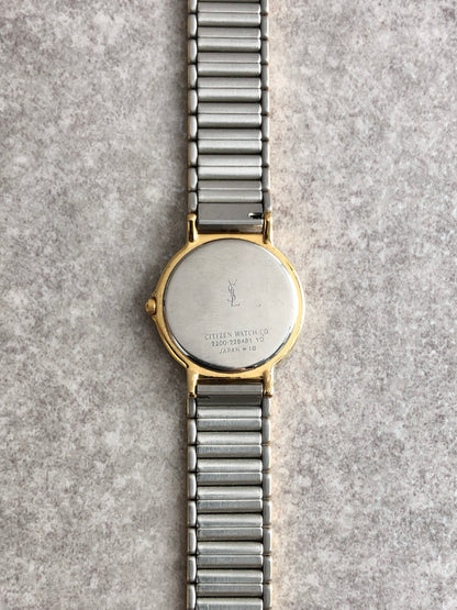 Yves Saint Laurent YSL Logo Quartz Watch Silver×Gold Vintage cxgd6h