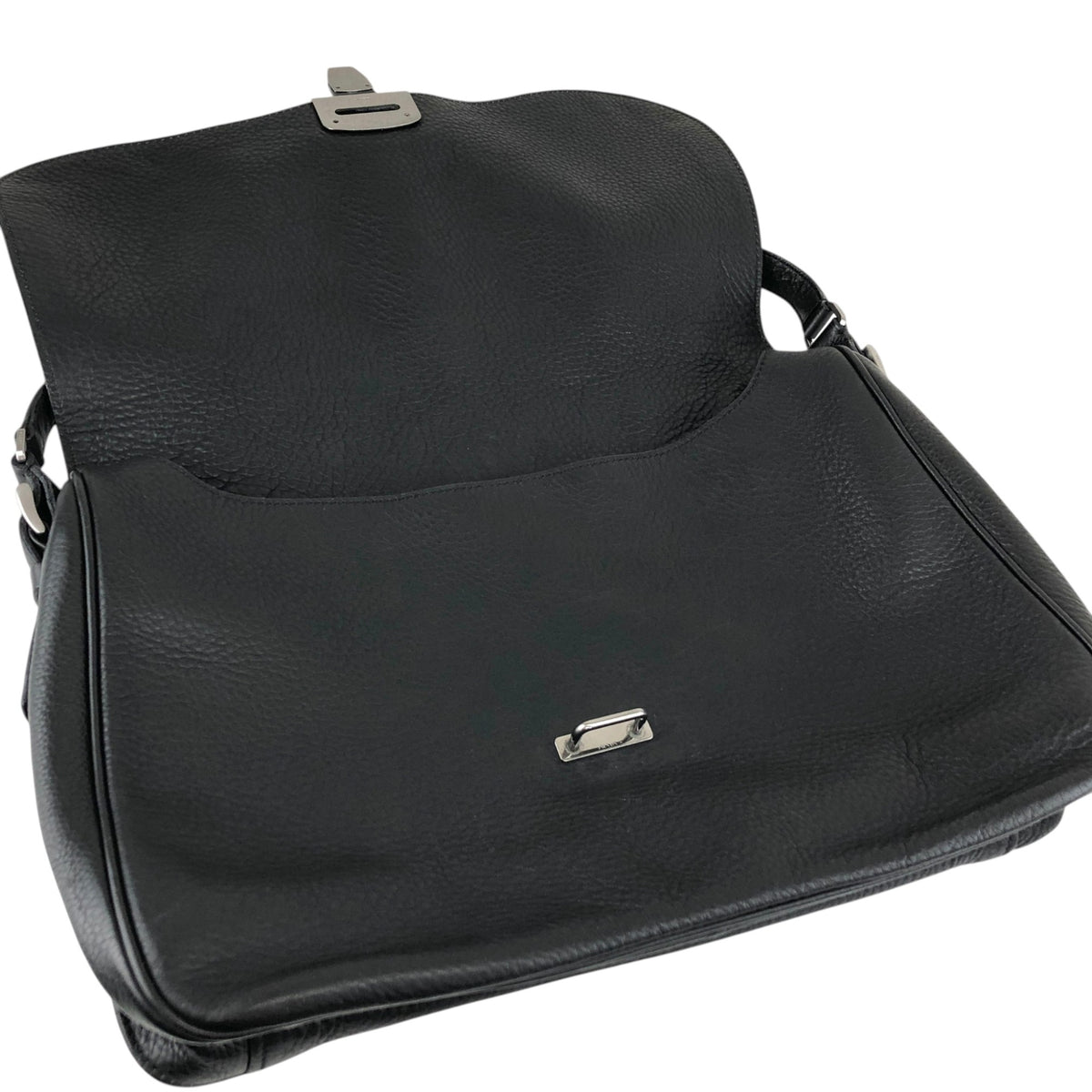 PRADA Logo Embossed Front Buckle Shoulder bag Black Vintage u2jbxr
