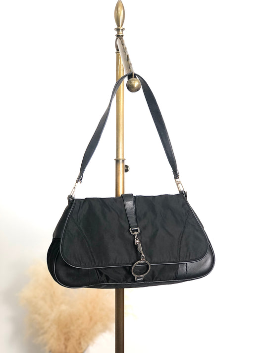 PRADA Triangle Logo Front Buckle Shoulder bag Black Vintage dwjuwu