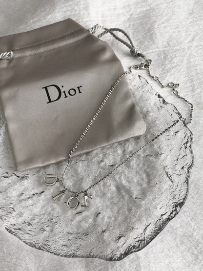 Christian Dior Logo Charm Necklace Silver Vintage mbwcef