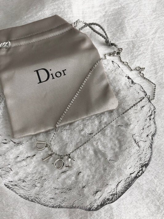Christian Dior Logo Charm Necklace Silver Vintage mbwcef