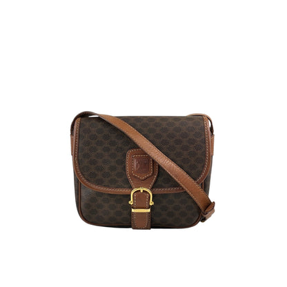 CELINE Macadam Blason Front Buckle Shoulder bag Brown Vintage ketsrv