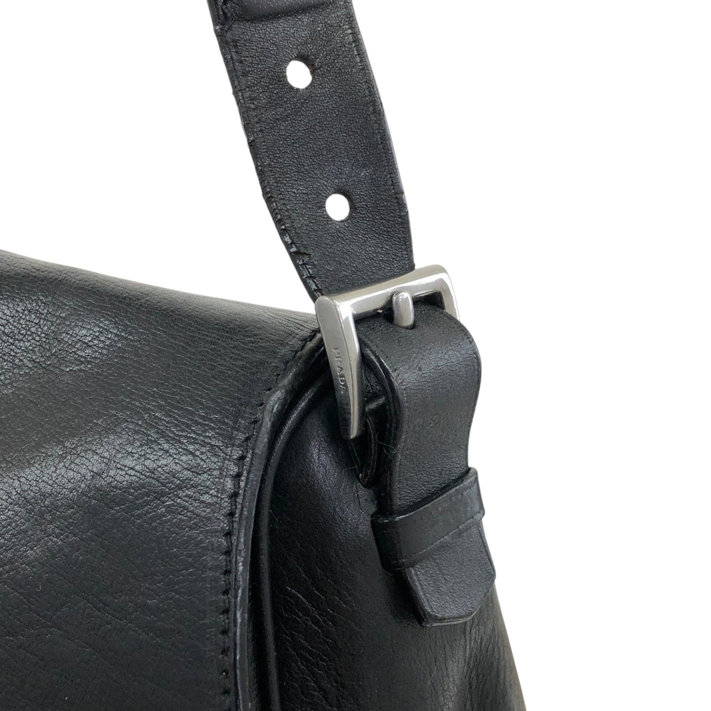 PRADA Logo Front Buckle Shoulder bag Hobobag Black Vintage m5w8bc