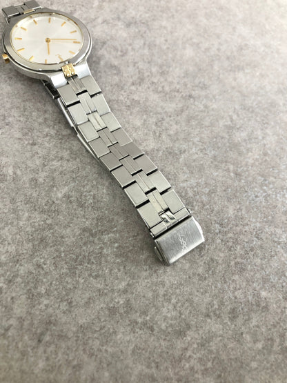 Yves Saint Laurent YSL Logo Quartz Watch Silver×Gold 9620-H13821Y Vintage 2pha88