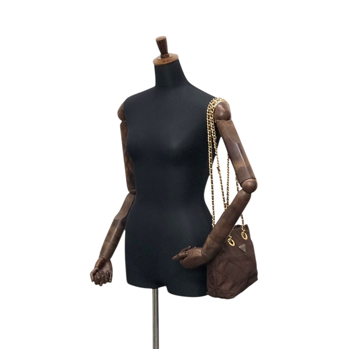 PRADA Triangle Logo Chain Shoulder bag Brown Vintage da3gbv