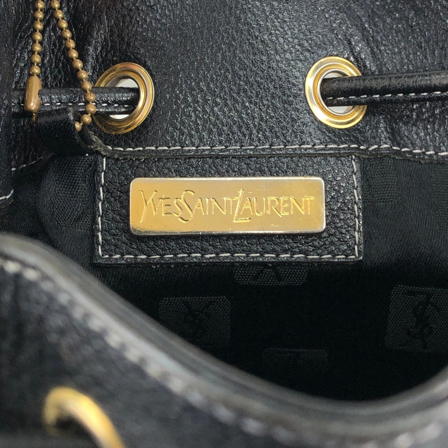 Yves Saint Laurent YSL Logo Drawstring Shoulder bag Black Vintage 3jig7u