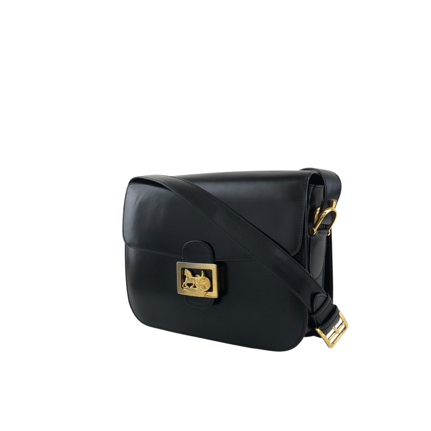 CELINE Horse Carriage Crossbody Shoulder bag Black Vintage zkdk65
