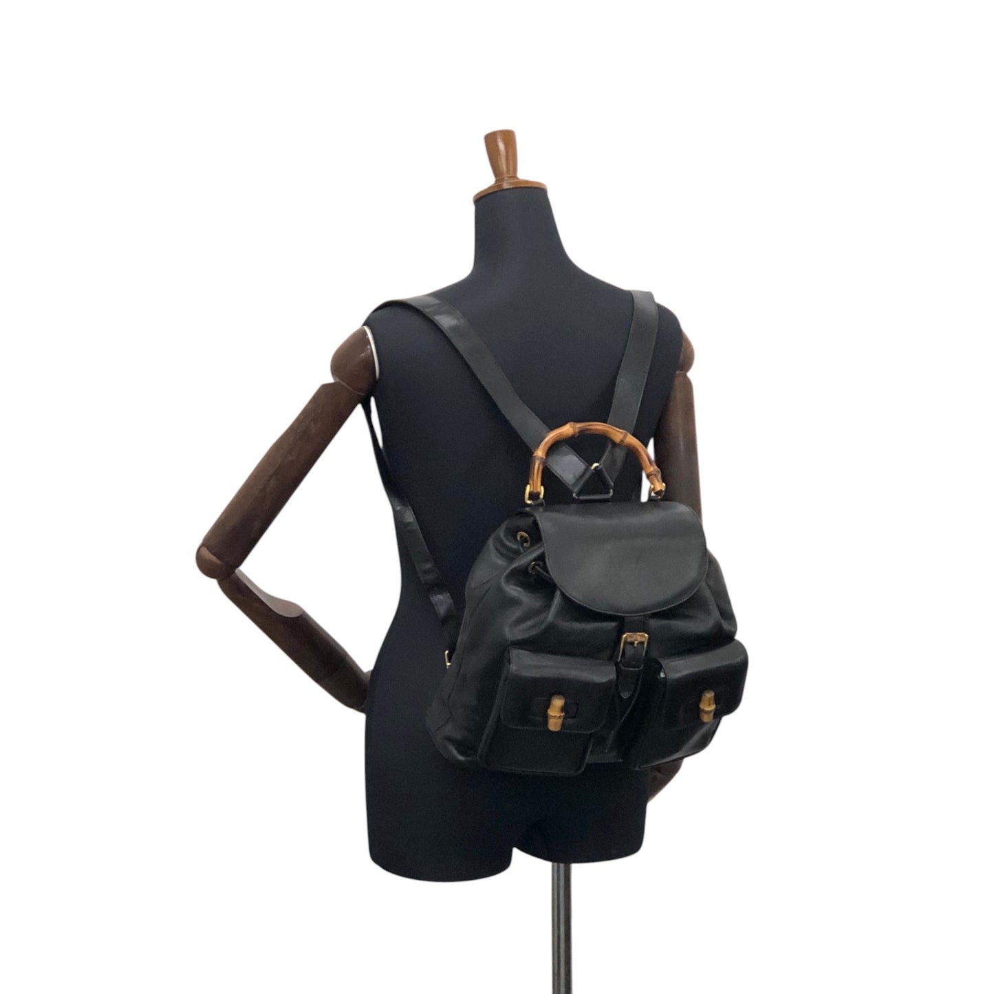 GUCCI Bamboo Double Pocket Backpack Black Vintage 3ug5ej