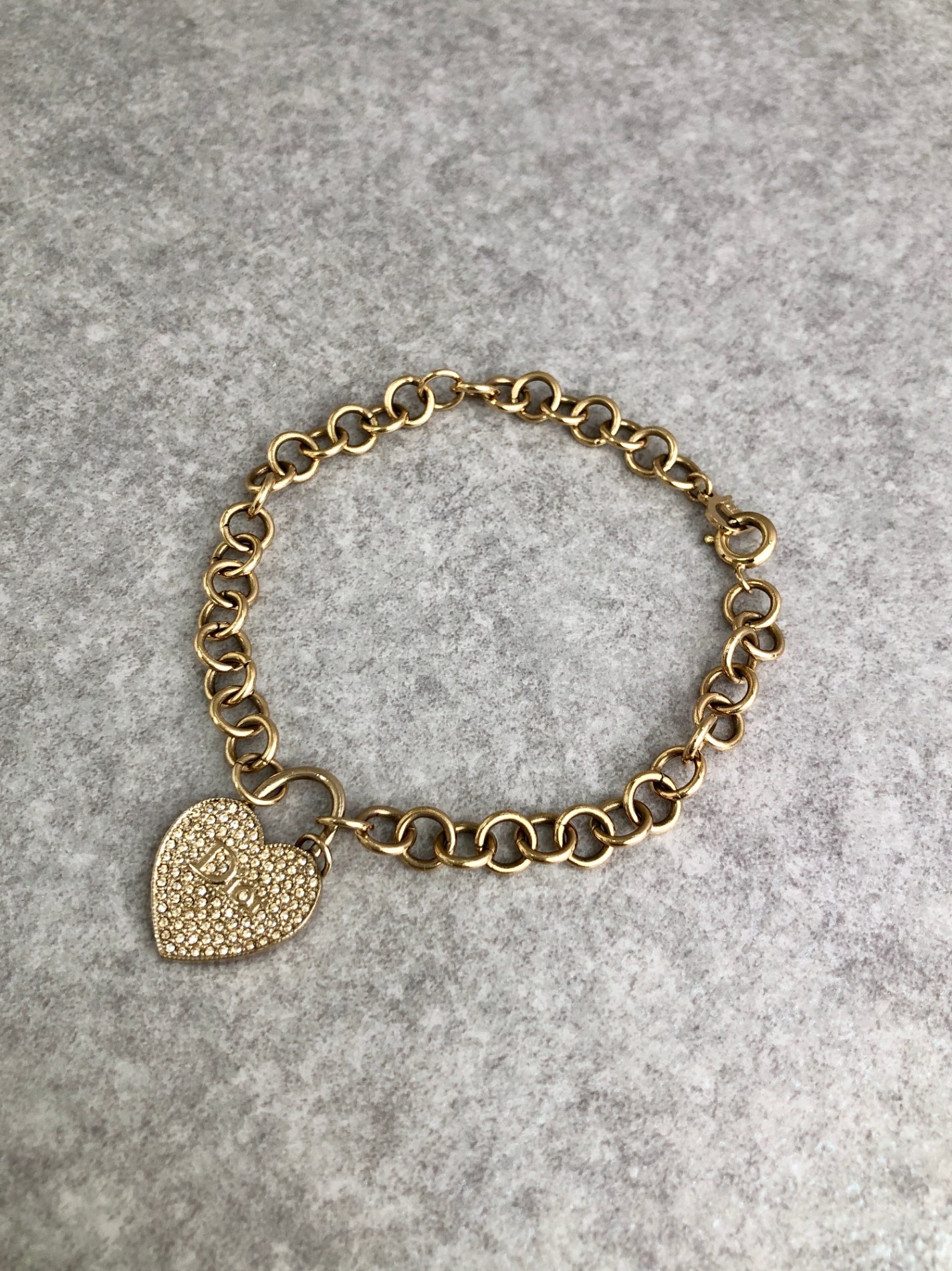 Christian Dior CD Logo Heart Bracelet Gold Vintage 8wburj