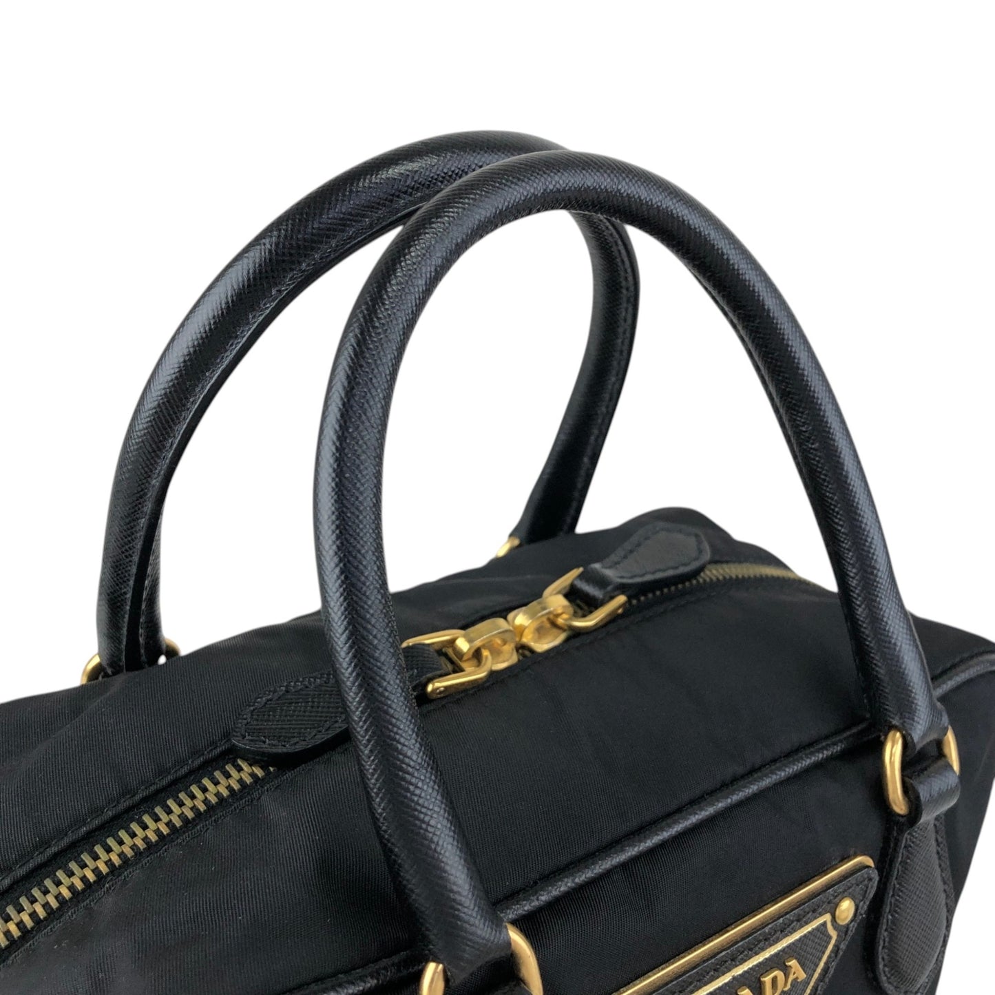 PRADA Triangle Logo Two-way Small Boston bag Shoulder bag Black Vintage 8z5ju7