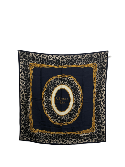 Christian Dior SILK Scarf Navy×Gold Vintage 2b48rk