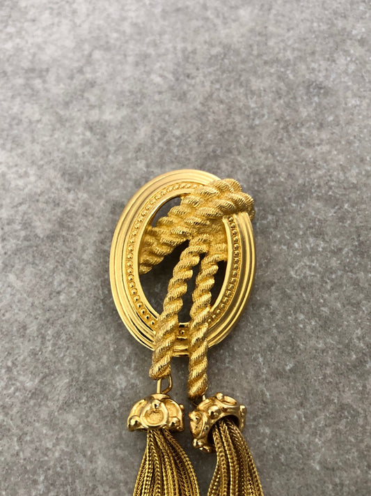 Christian Dior Tassel Brooch Gold Vintage z3v66b