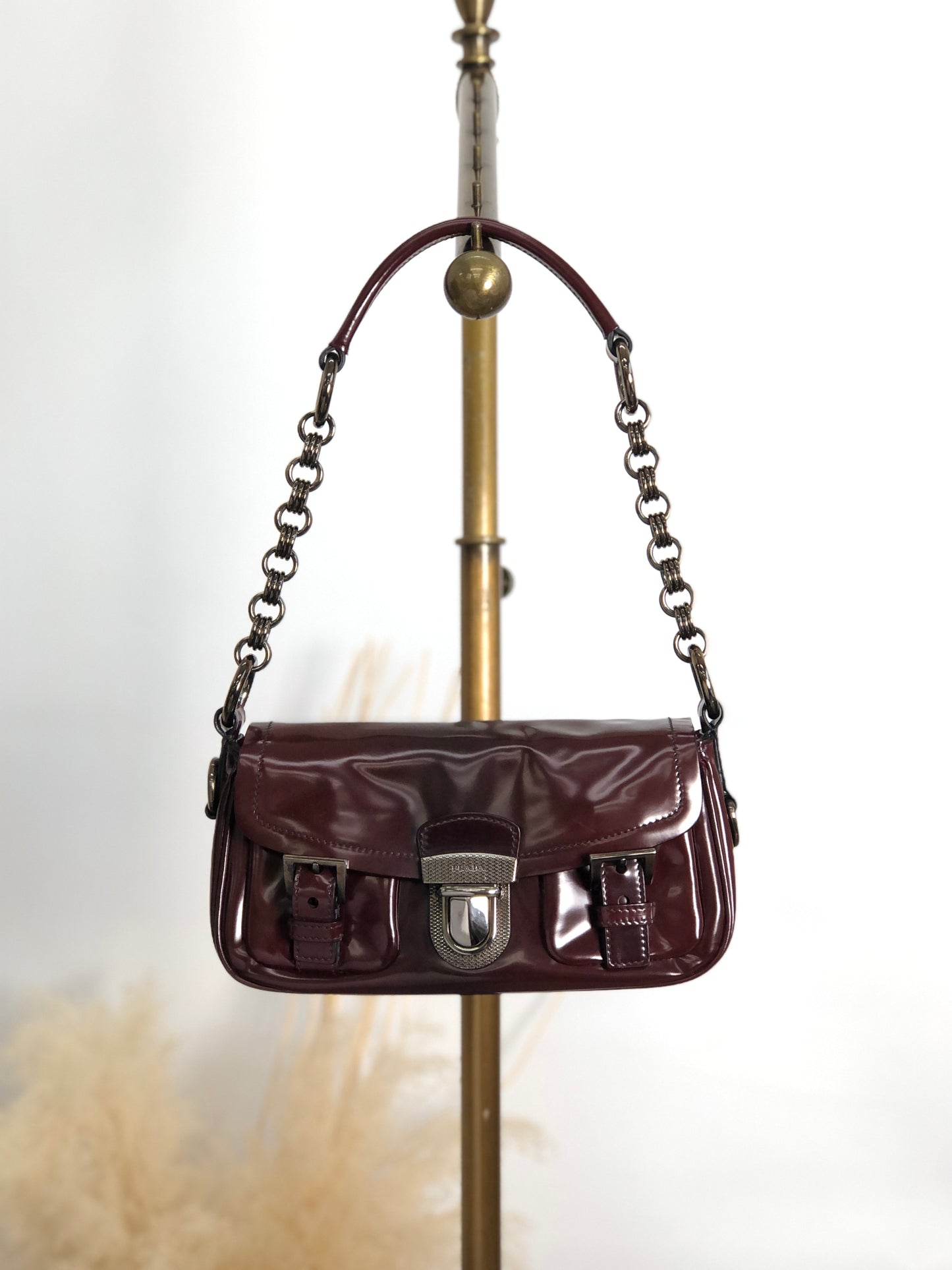 PRADA 前扣單肩包 棕色 復古 j5mn5d