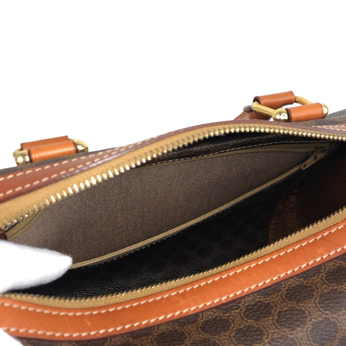 CELINE Macadam Small Boston bag Handbag Brown Vintage 7k24si