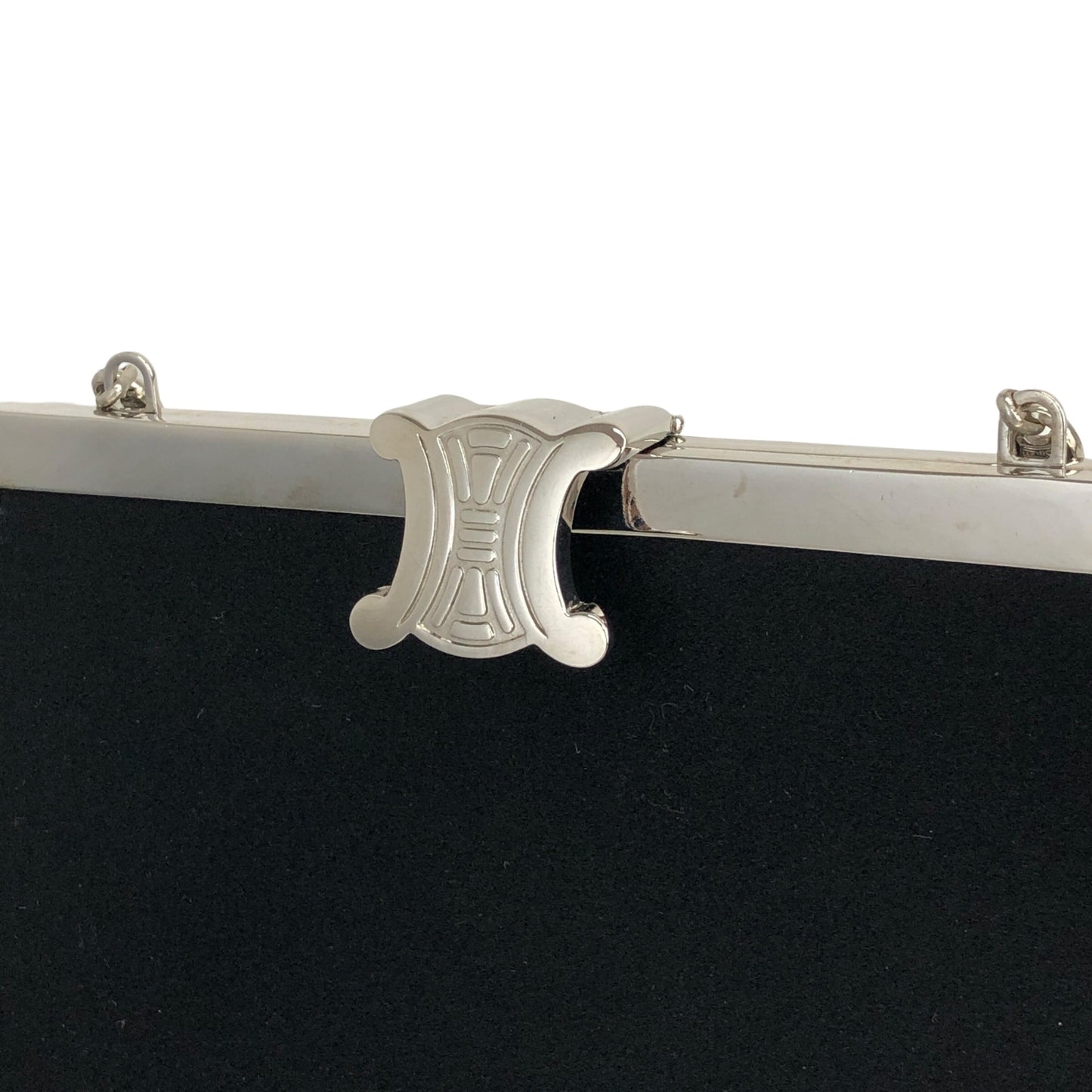 CELINE Triomphe Metal Clasp Chain Shoulder bag Black Vintage 857psb