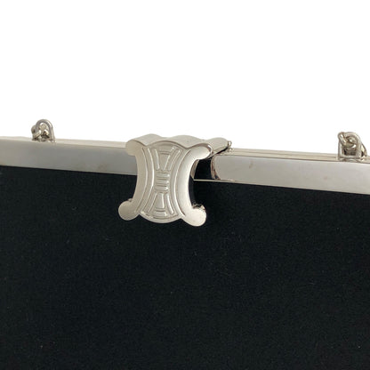 CELINE Triomphe Metal Clasp Chain Shoulder bag Black Vintage 857psb