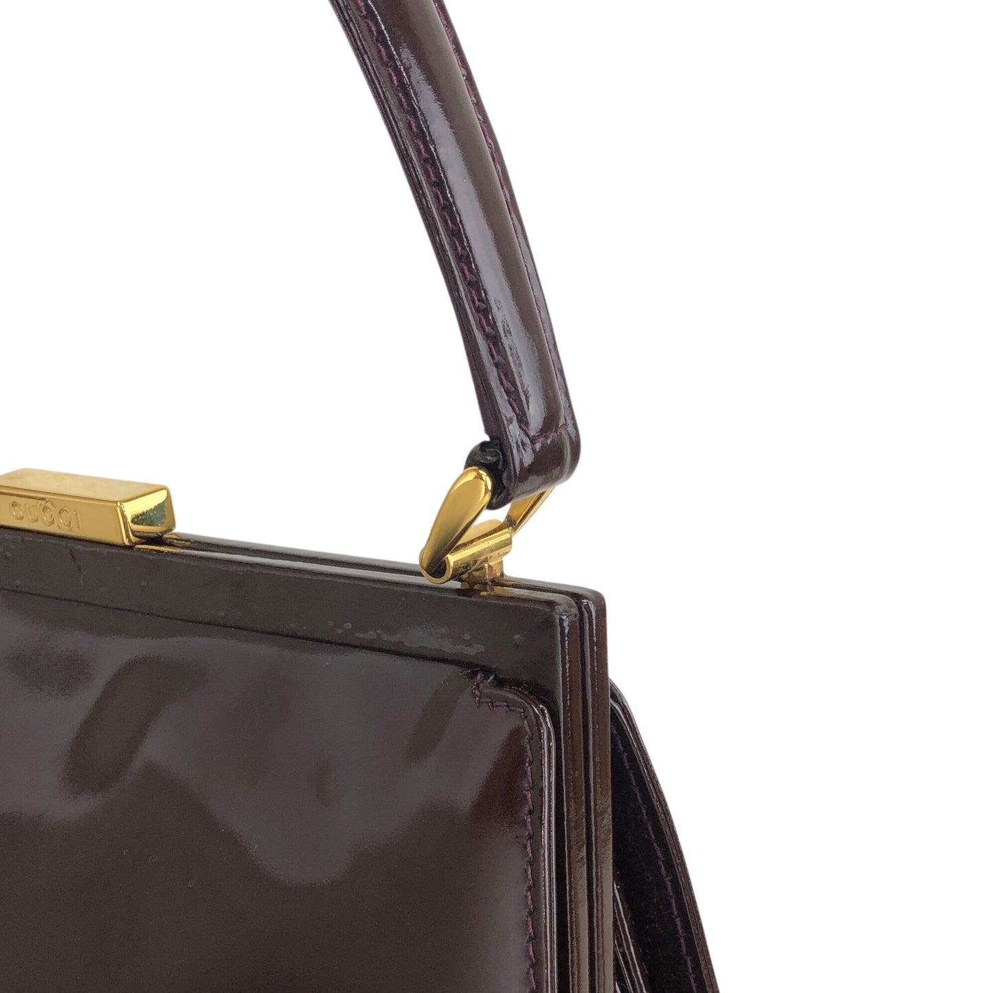 GUCCI Metal Clasp Handbag Brown Vintage ew3gks