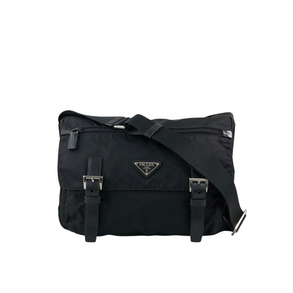 PRADA Tessueto Triangle Logo Shoulder bag Black Vintag vii5a2