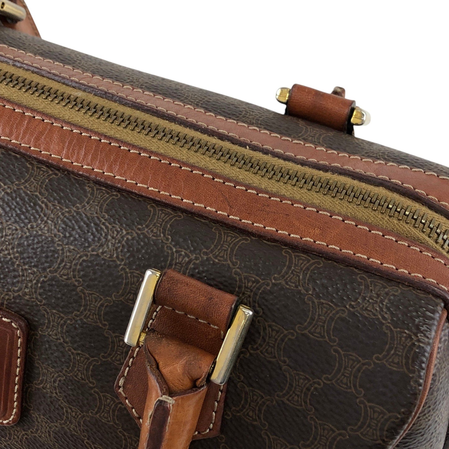 CELINE Macadam Blason Small Boston bag Handbag Brown Vintage 3wak2v