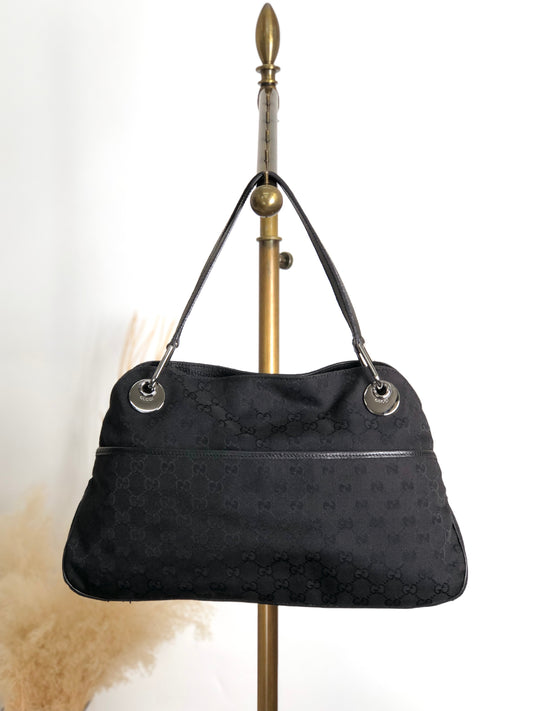 GUCCI Logo Shoulder bag Handbag Black Vintage nwnyi4