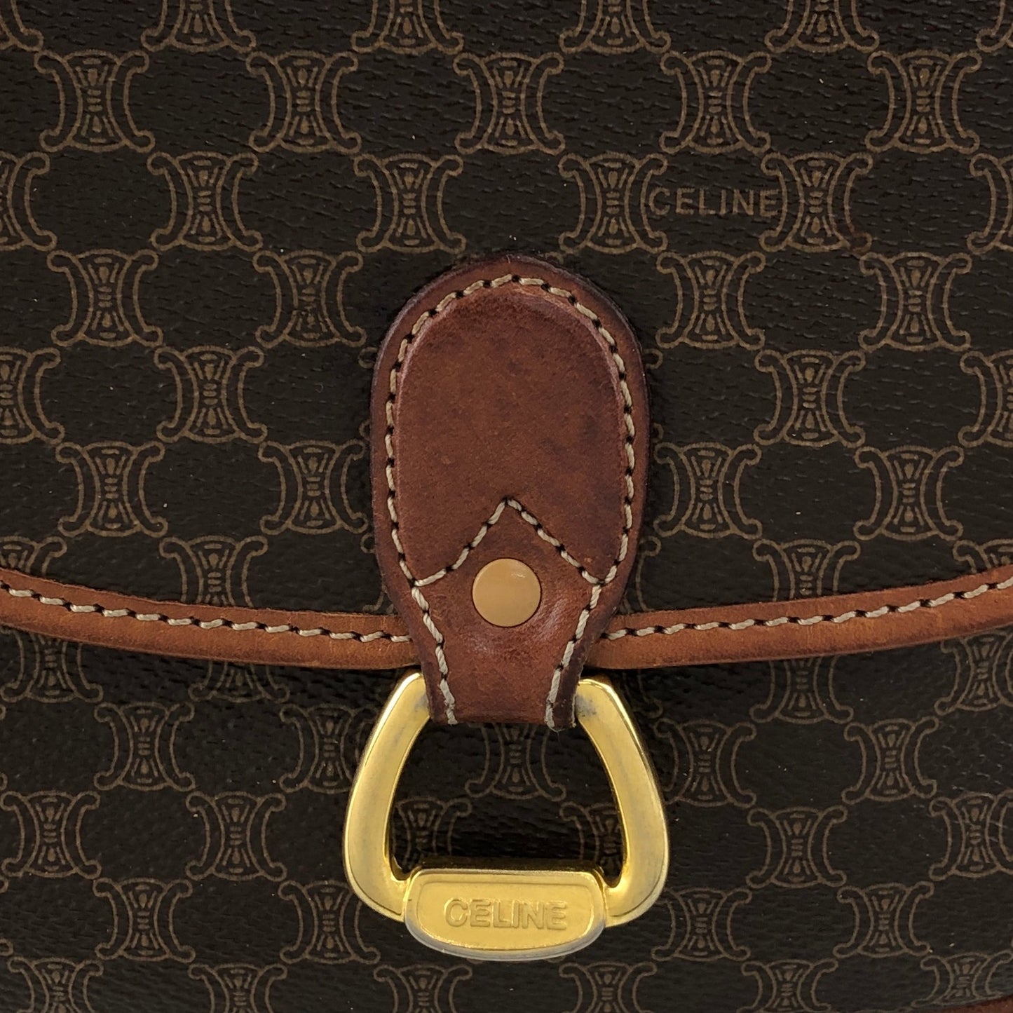 CELINE Macadam Horse Bit Shoulder bag Brown Vintage ffjd2x