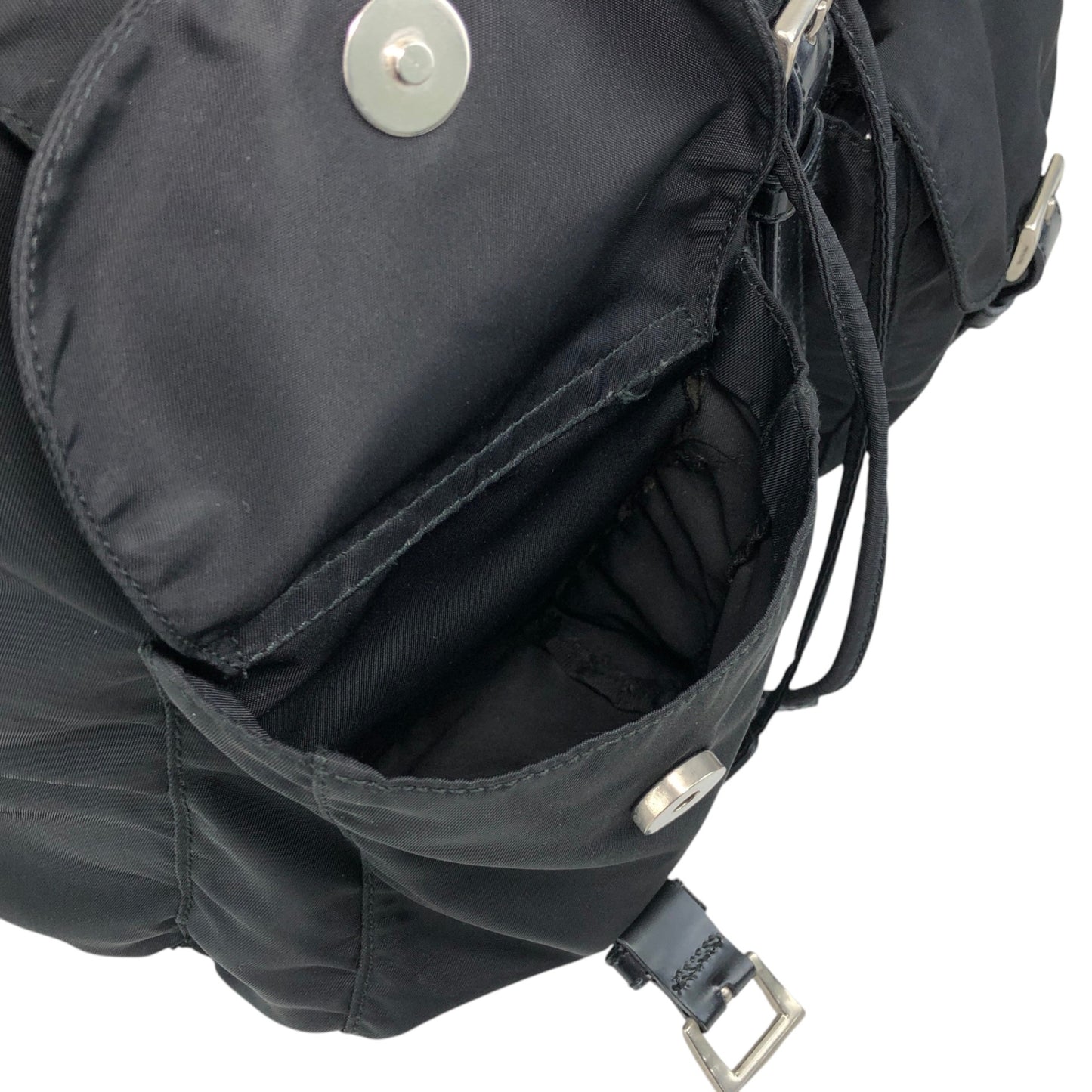 PRADA Tessuto Triangle Logo Double Pocket Backpack Black Vintage scciib