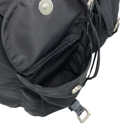 PRADA Tessuto Triangle Logo Double Pocket Backpack Black Vintage scciib