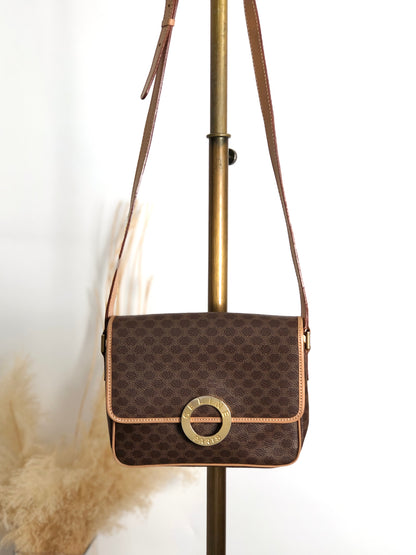 CELINE Macadam Circle Logo Shoulder bag Brown Vintage 4ks7pb