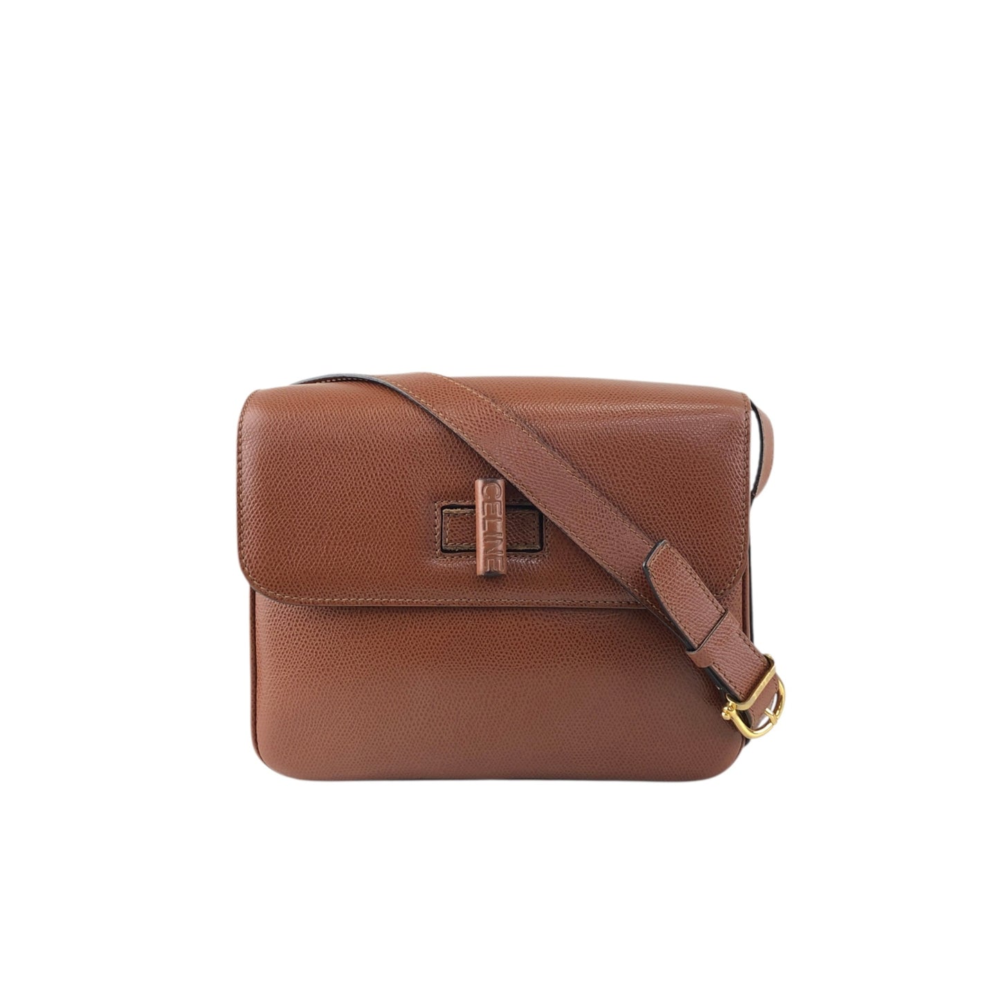 CELINE Turn Lock Shoulder bag Brown Vintage hdtdu2