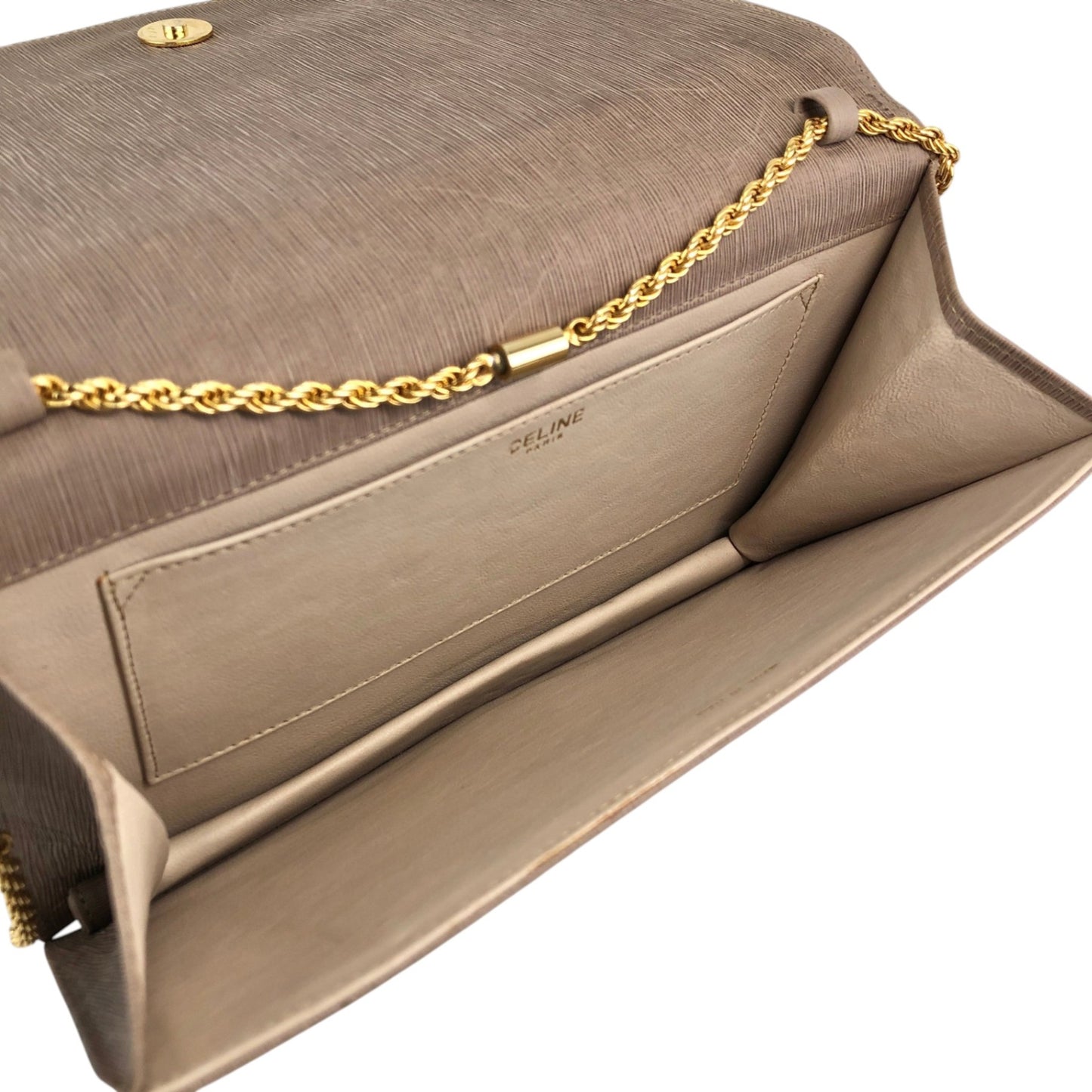 CELINE Triomphe Rhinestone Chain Shoulder bag Beige Vintage x4sgdj