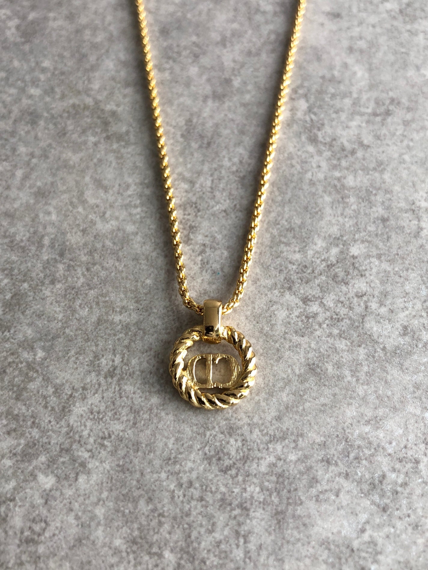 Christian Dior CD Logo Motif Necklace Gold Vintage zifcph