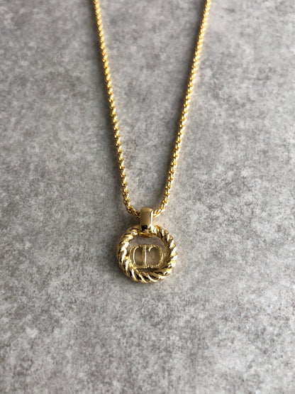 Christian Dior CD Logo Motif Necklace Gold Vintage zifcph