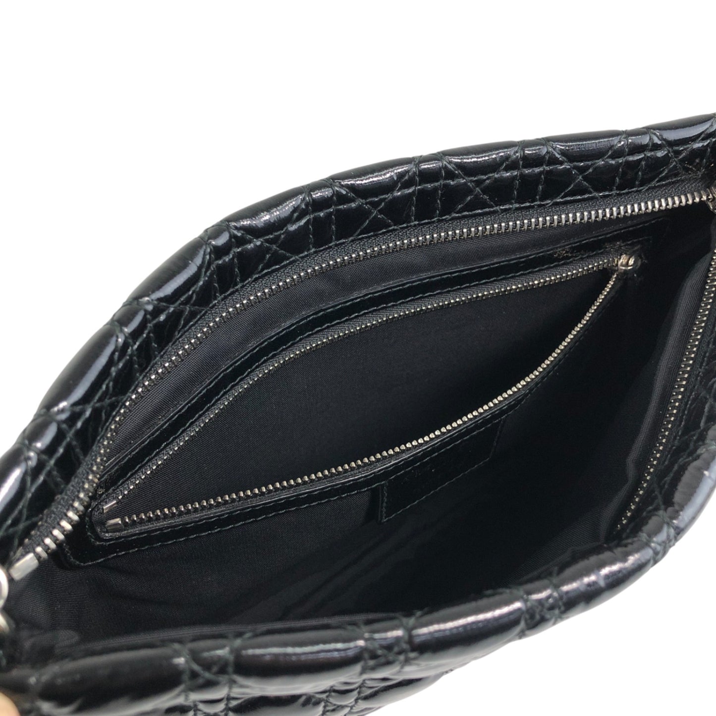 Christian Dior Cannage Logo Charm Handbag Black Vintage gk2smc