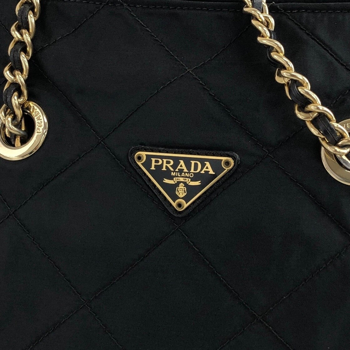 PRADA Triangle Logo Chain Shoulder bag Black Vintage p3w2hg