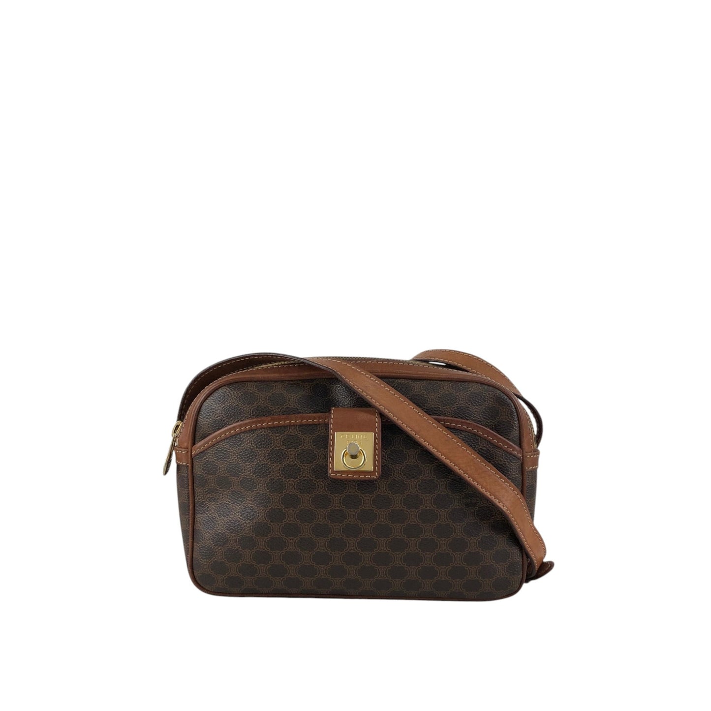CELINE Macadam Gancini Shoulder bag Brown Vintage jcyy3u