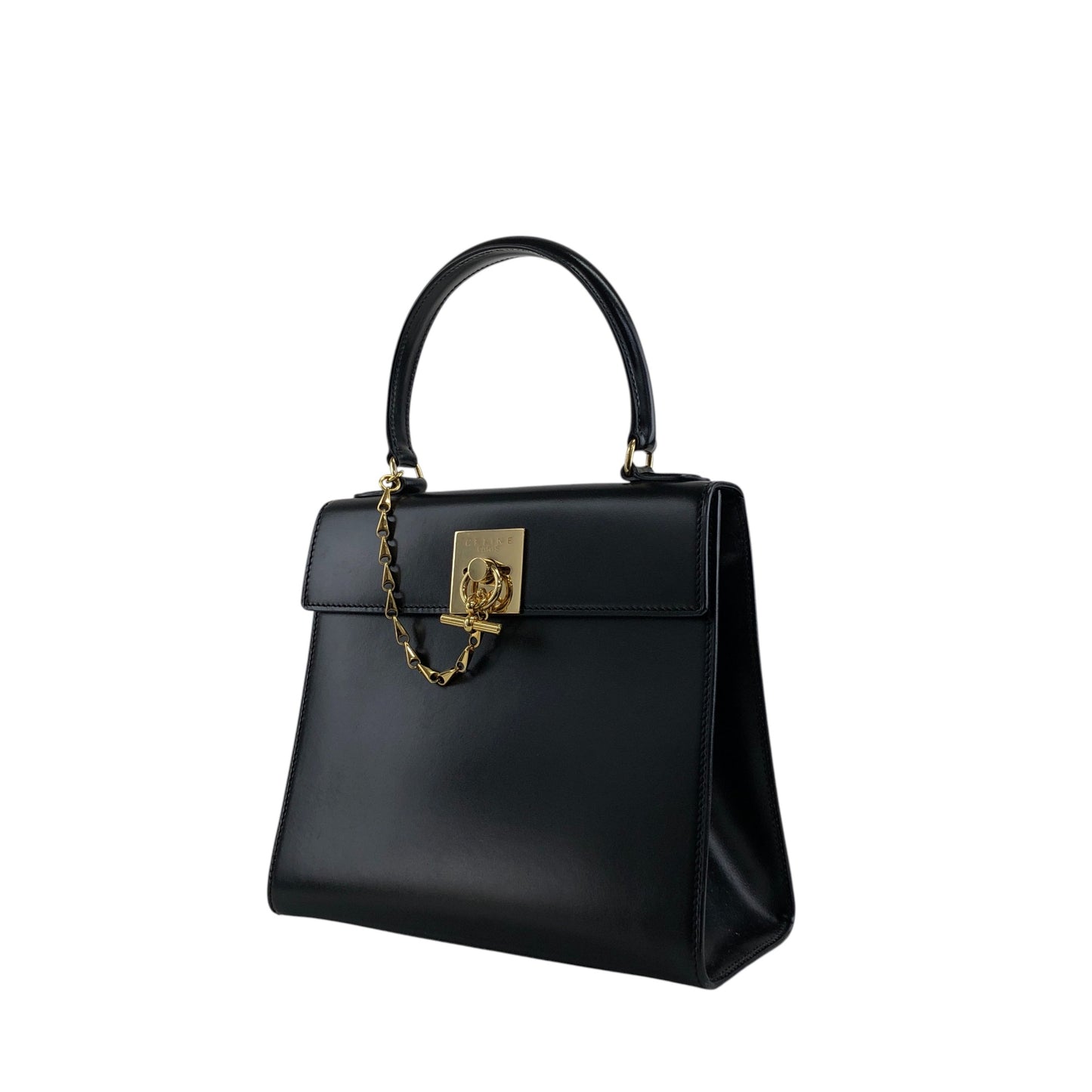 CELINE Gancini Two-way Handbag Shoulder bag Black Vintage r5552p