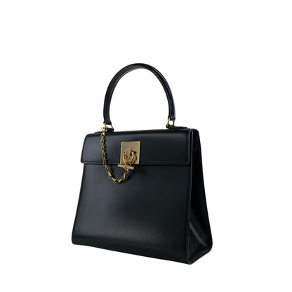 CELINE Gancini Two-way Handbag Shoulder bag Black Vintage r5552p