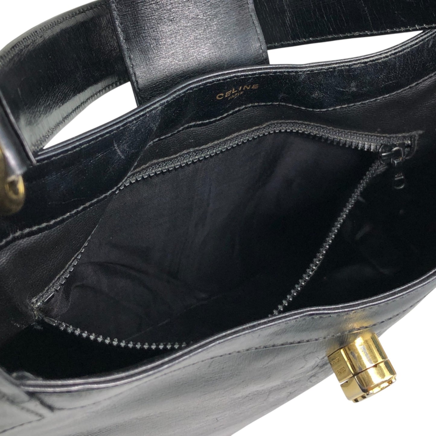 CELINE Blason Turn Lock Shoulder bag Hobobag Black Vintage re82zm